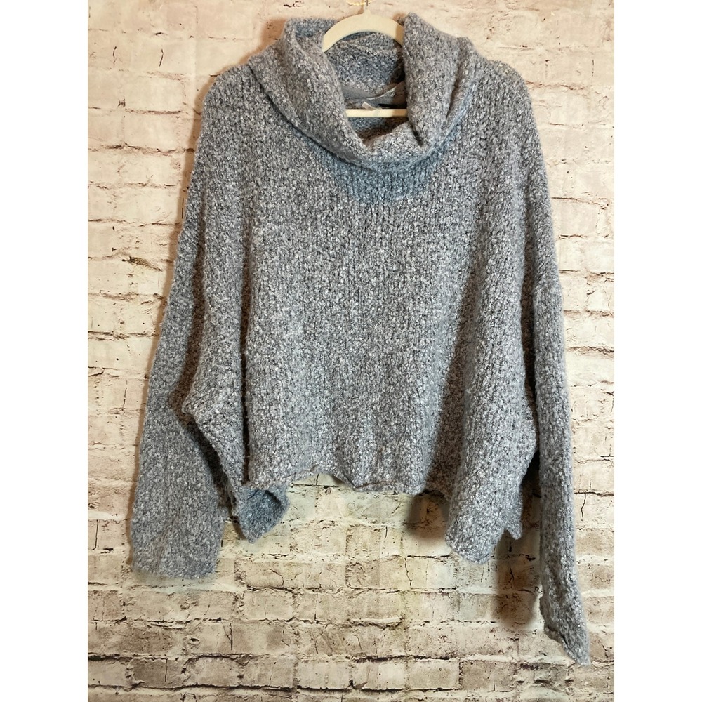 Free People BFF Cowl Neck Sweater Oversized Boxy Large Light Gray Soft Knit - Picture 2 of 15